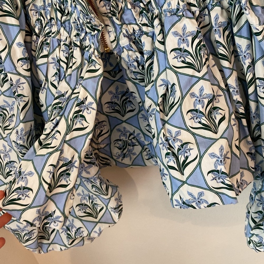 Agua by Agua Bendita Blue and Green Floral Off-Shoulder Peplum Top - Picture 6 of 7